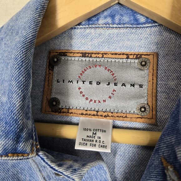 VTG 90s Limited Denim Cropped Jean Jacket sz M Blue Retro Streetwear Biker - Picture 11 of 16